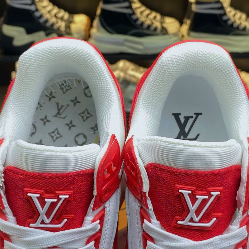 GIÀY LV TRAINER SNEAKER RED WHITE LAI AU - LV ĐỎ TRẮNG DA THẬT