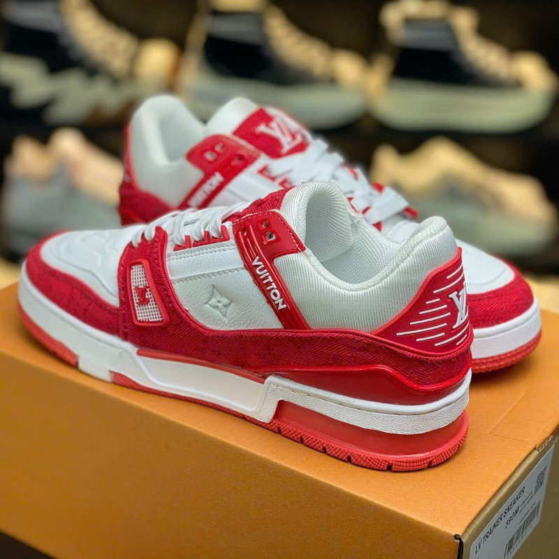 GIÀY LV TRAINER SNEAKER RED WHITE LAI AU - LV ĐỎ TRẮNG DA THẬT