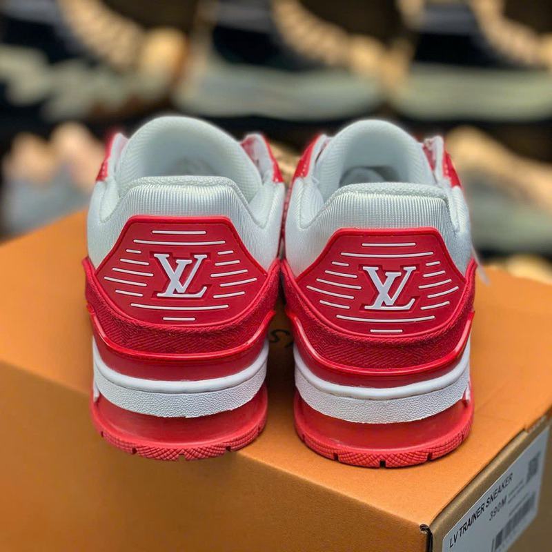 GIÀY LV TRAINER SNEAKER RED WHITE LAI AU - LV ĐỎ TRẮNG DA THẬT