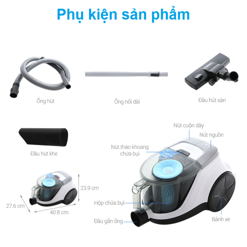 Máy hút bụi không túi Philips XB2023/81 Serial 2000 Công suất đầu vào :1500W - HÀNG CHÍNH HÃNG