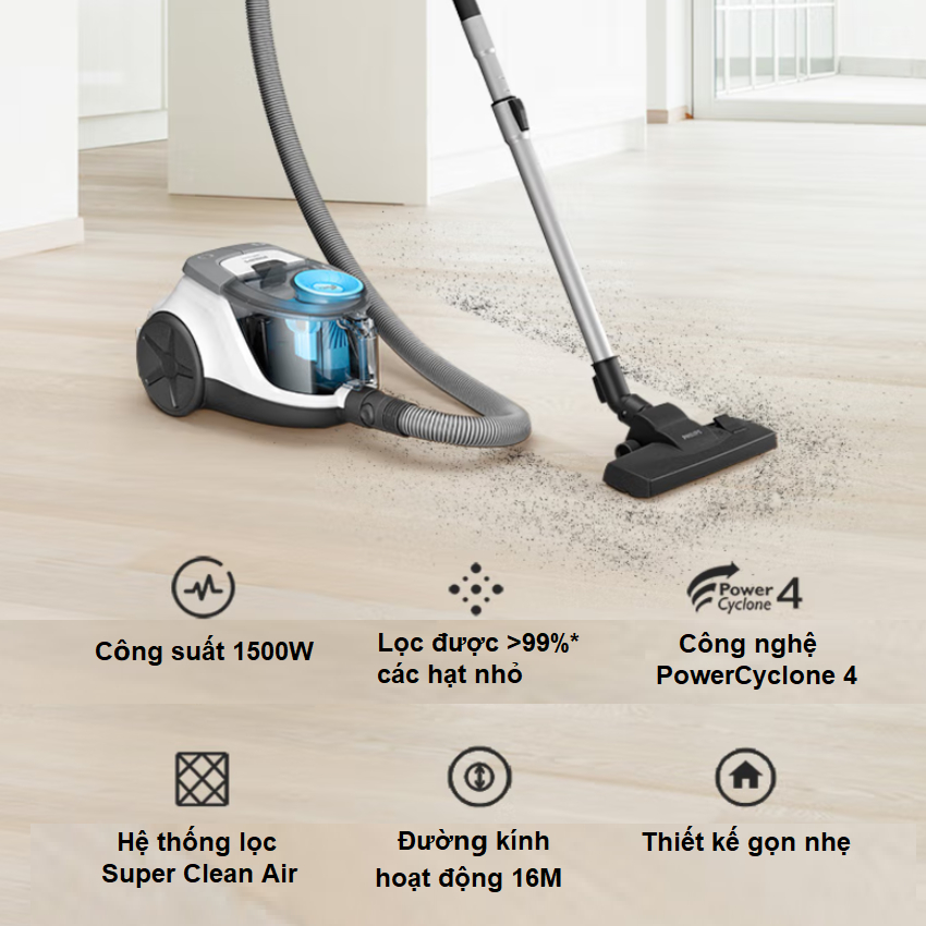 Máy hút bụi không túi Philips XB2023/81 Serial 2000 Công suất đầu vào :1500W - HÀNG CHÍNH HÃNG