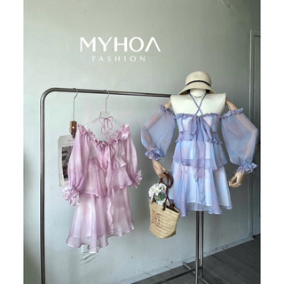 MYHOA| Váy Voan Nữ Loang Màu Sắc Trễ Vai TKCC