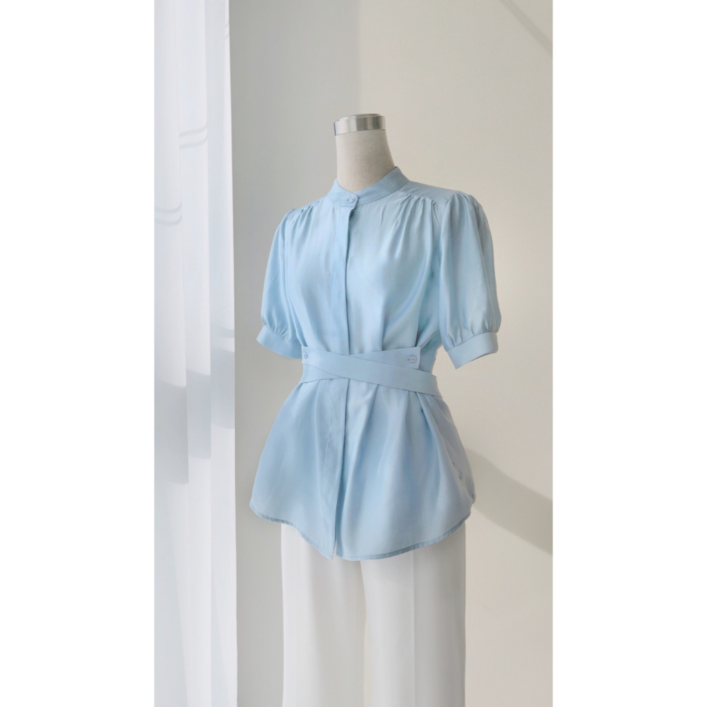 Áo Sơ Mi Cổ Tàu Đai Trang Trí Thời Trang Thanh Lịch by LEMIA Design - LA23199