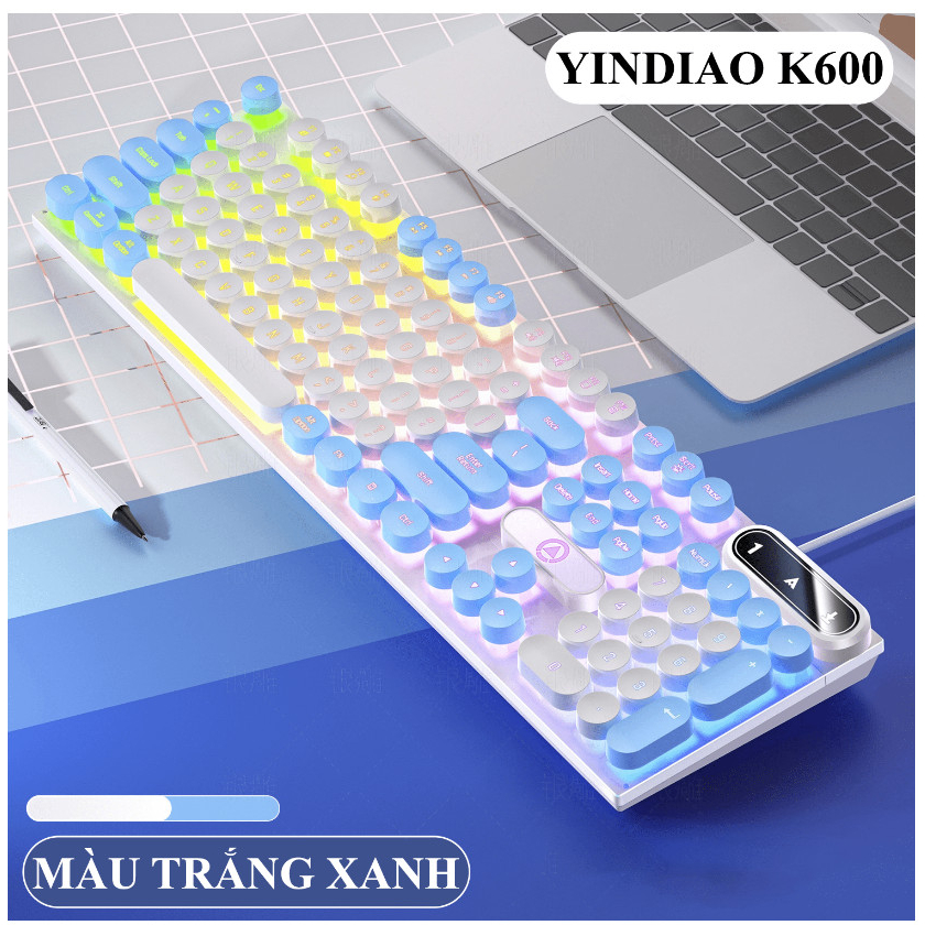 Bàn phím YINDIAO K600 giả cơ nút tròn nhiều màu sắc và có đèn led xuyên phím chuyên game