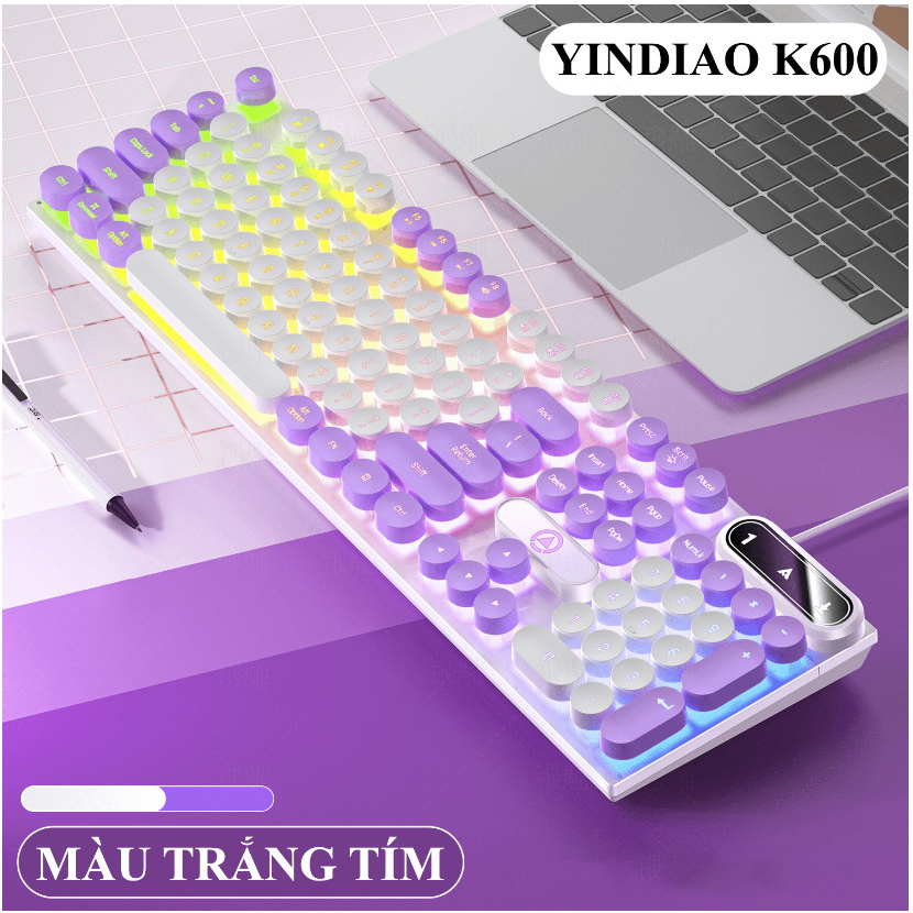 Bàn phím YINDIAO K600 giả cơ nút tròn nhiều màu sắc và có đèn led xuyên phím chuyên game