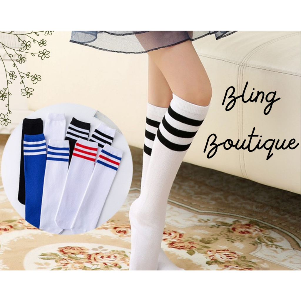 Tất/Vớ ba sọc thể thao Hàn Quốc-Tất ống Cosplay nữ sinh-Bling Boutique
