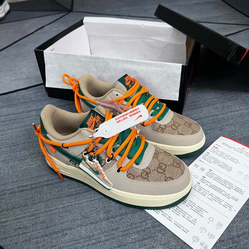 Giày AF1 Low Custom Guci Xám Xanh Lai Au