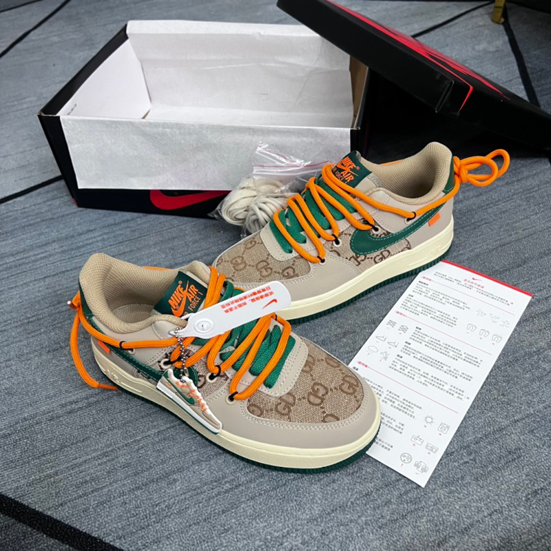 Giày AF1 Low Custom Guci Xám Xanh Lai Au