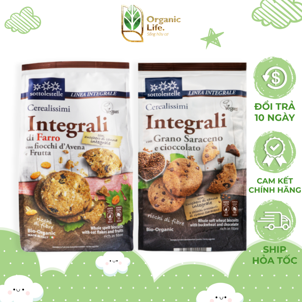 T1/2024 Bánh Quy Hữu Cơ Vị Yến Mạch Kiều Mạch ORGANIC LIFE Sottolestelle 300g Giàu Dinh Dưỡng Chính Hãng Từ Ý