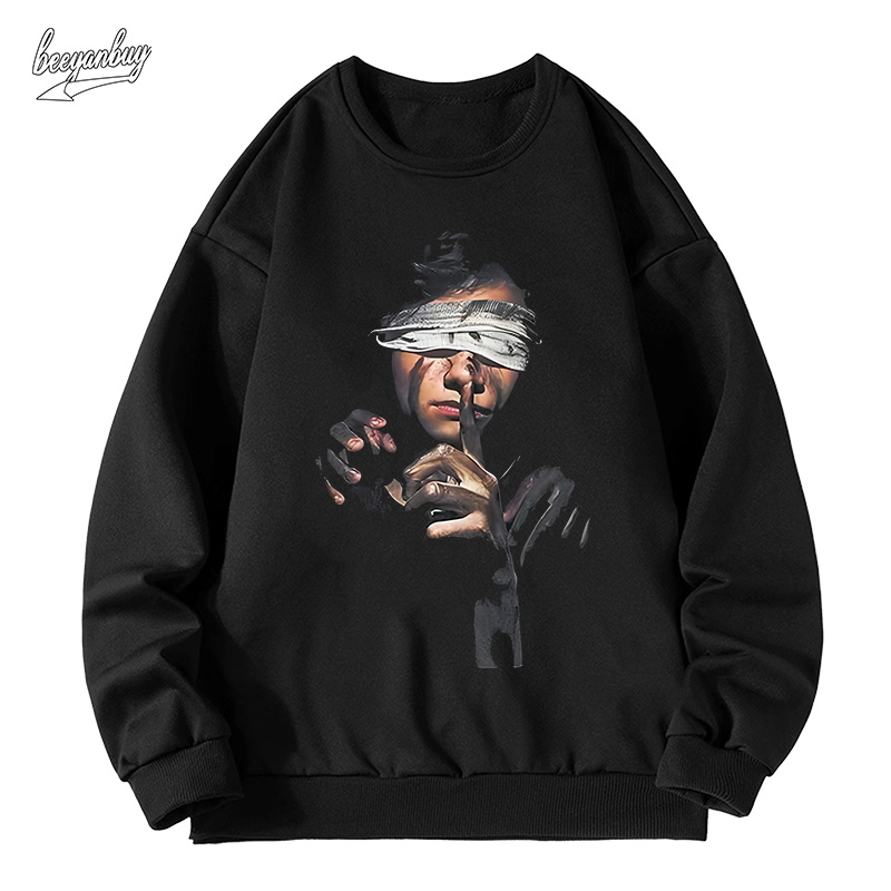 Áo sweater nam BEEYANBUY áo nỉ tay dài thời trang đen trắng unisex 100% cotton-Y0185