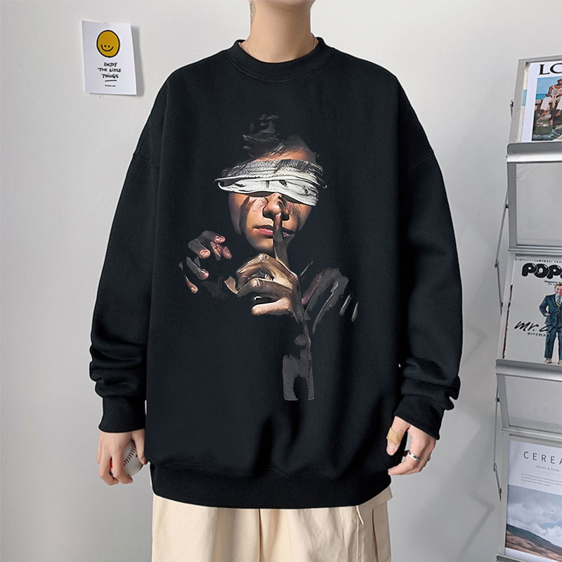 Áo sweater nam BEEYANBUY áo nỉ tay dài thời trang đen trắng unisex 100% cotton-Y0185