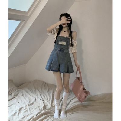 Đầm yếm Jeans JOLII.SG váy ngắn xòe xếp ly dây kéo ngực năng động - Thích hợp dạo phố, đi chơi