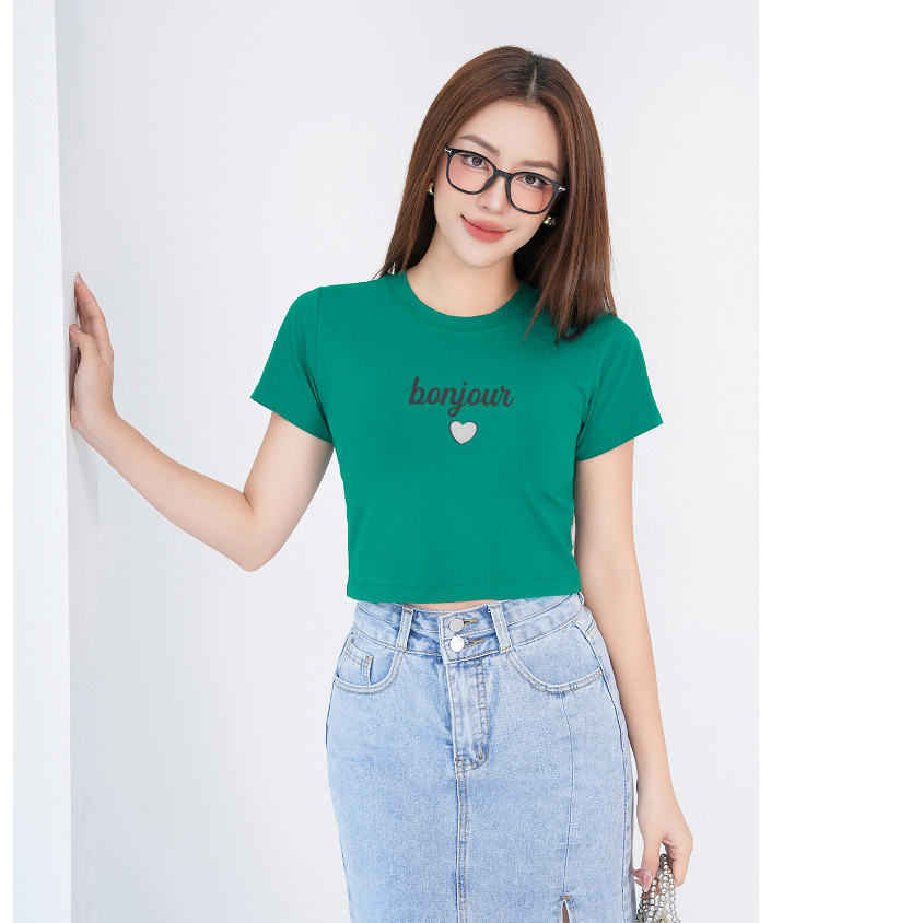 Áo croptop ôm in chữ Bonjour - Áo croptop kiểu thời trang -  Loza CR6220