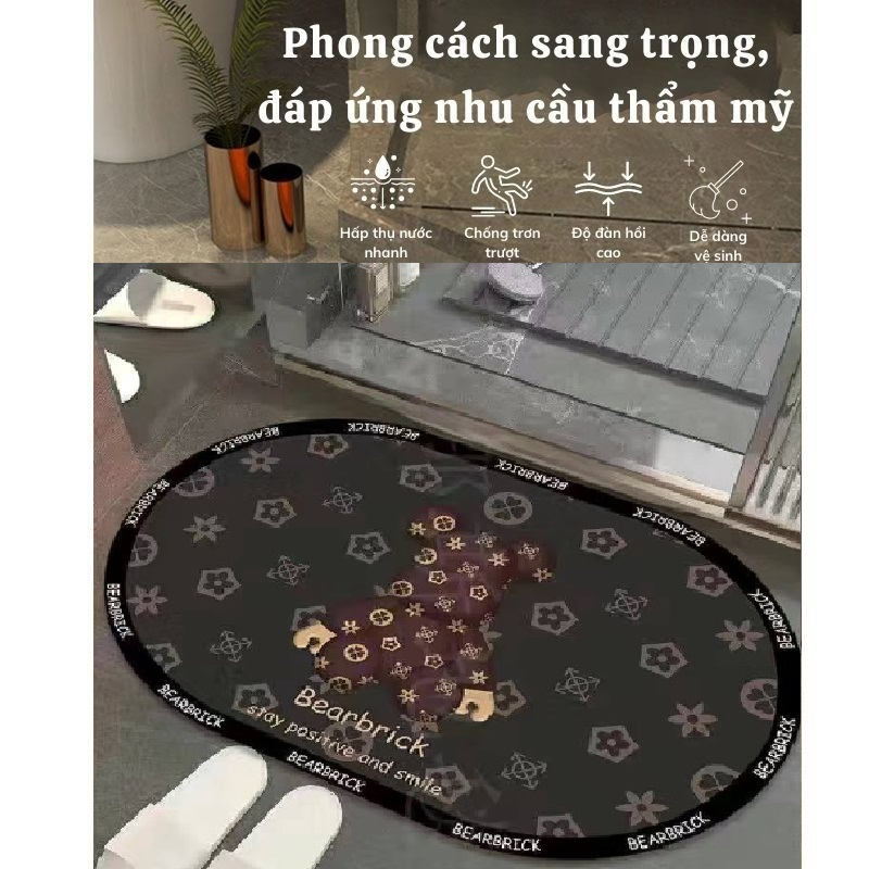 Thảm Lau Chân Thảm Chùi Chân Họa Tiết 3D Chống Trơn Trượt Siêu Thấm Nhà Tắm Nhà Bếp Sang Trọng Hiện Đại