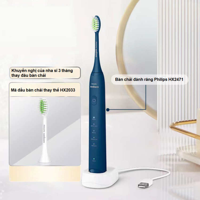 Bàn chải đánh răng điện Philips Sonicare HX2471 Series 3200  tích hợp 5 chế độ làm sạch - Hàng Chính Hãng