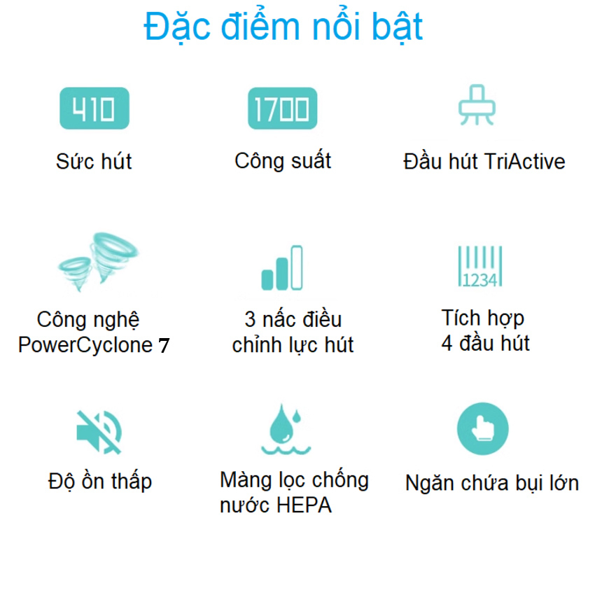 Máy hút bụi không túi Philips PowerPro Active FC8632 Serial 5000, công suất 1700W - HÀNG CHÍNH HÃNG