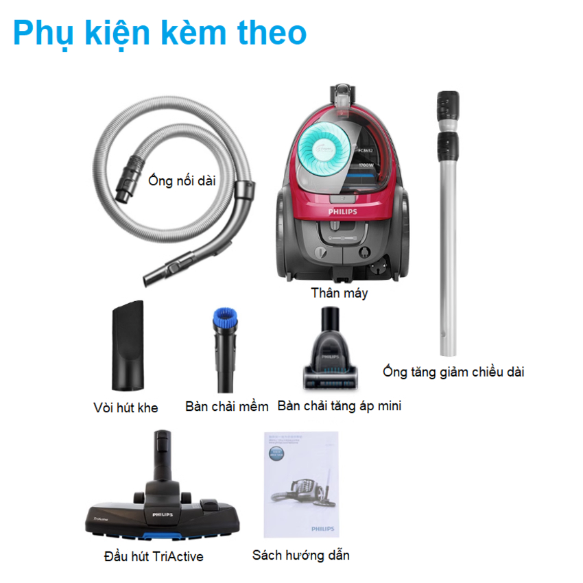 Máy hút bụi không túi Philips PowerPro Active FC8632 Serial 5000, công suất 1700W - HÀNG CHÍNH HÃNG