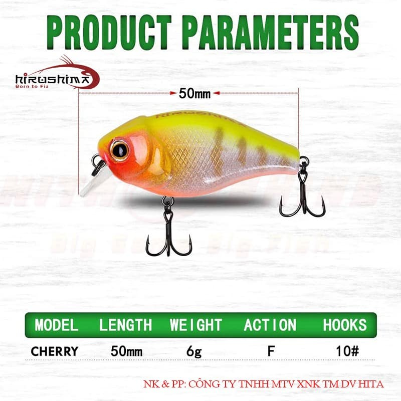 Mồi Lure câu cá siêu nhạy Crank Cherry 6.5g Hirushima HKN Fishing