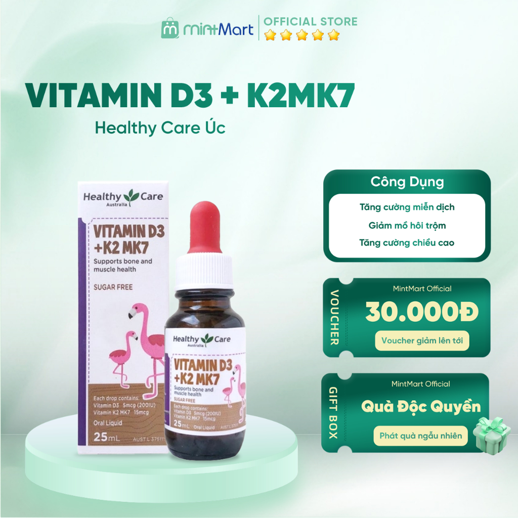 [Chính hãng] Vitamin D3K2 MK7 Healthy Care không đường 25ml date 31/5/24