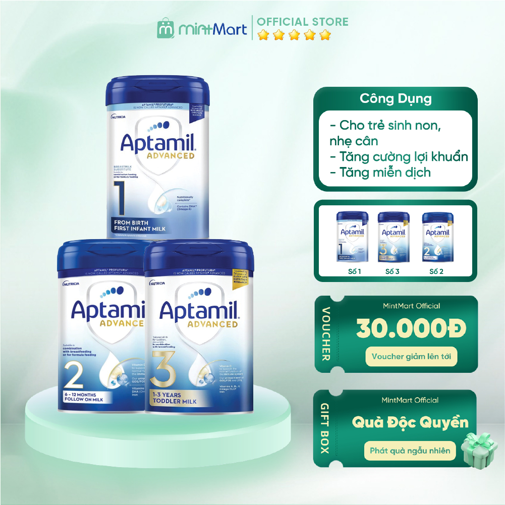 Sữa Aptamil Advanced Nội địa Anh lon thiếc 800gr đủ số 1, 2, 3