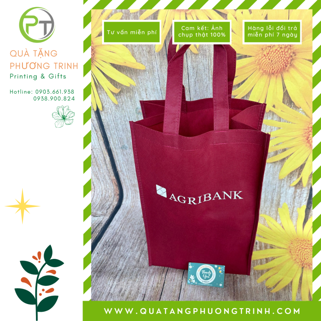 Túi vải không dệt màu đỏ đô cm in logo Agribank