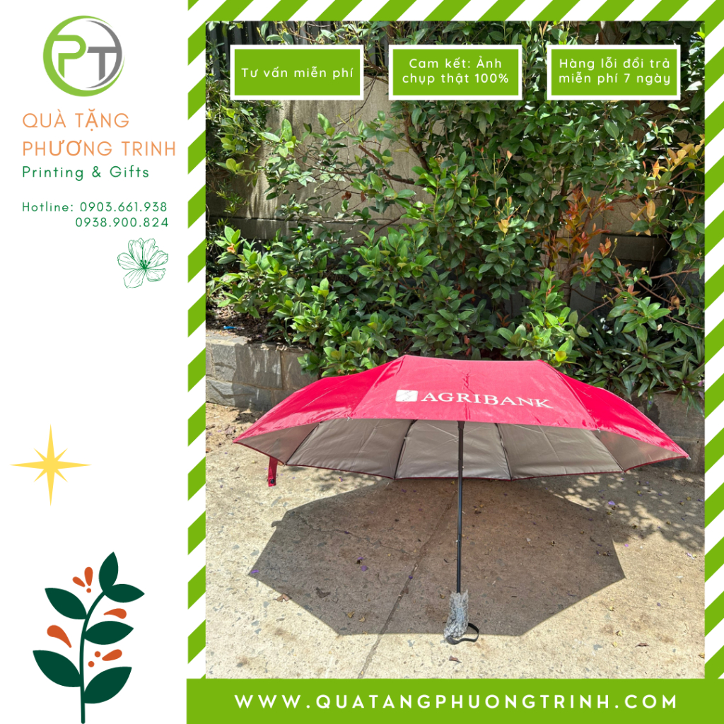 Ô Dù cầm tay  gấp 3 in logo Agribank