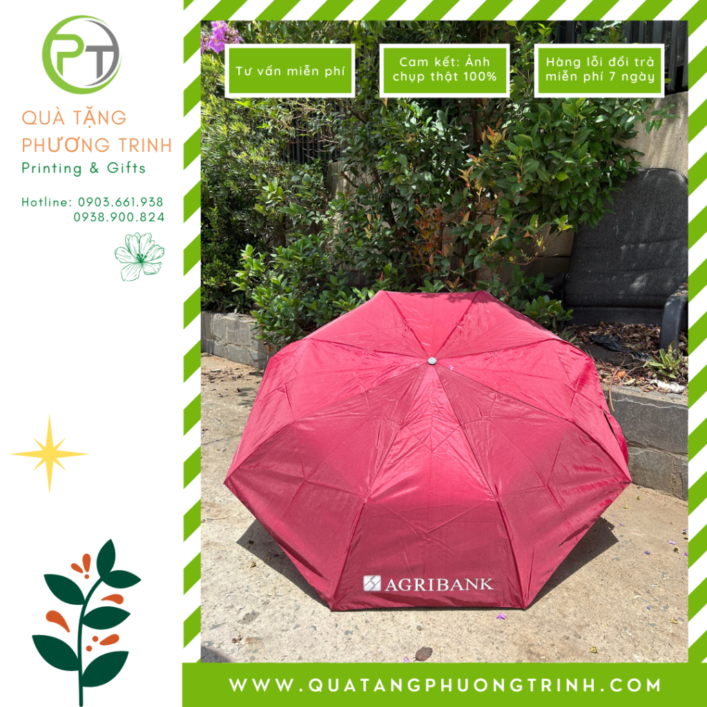 Ô Dù cầm tay  gấp 3 in logo Agribank