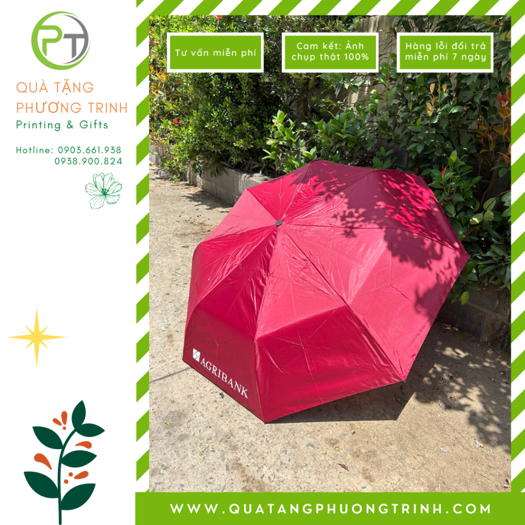 Ô Dù cầm tay  gấp 3 in logo Agribank