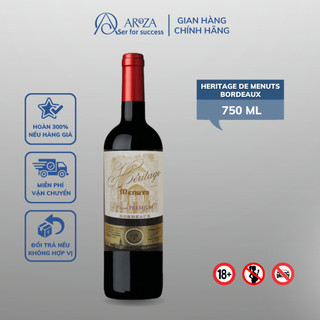 Rượu vang đỏ red wine rượu vang pháp heritage de menuts bordeaux red blend aroza 750ml 13.5%