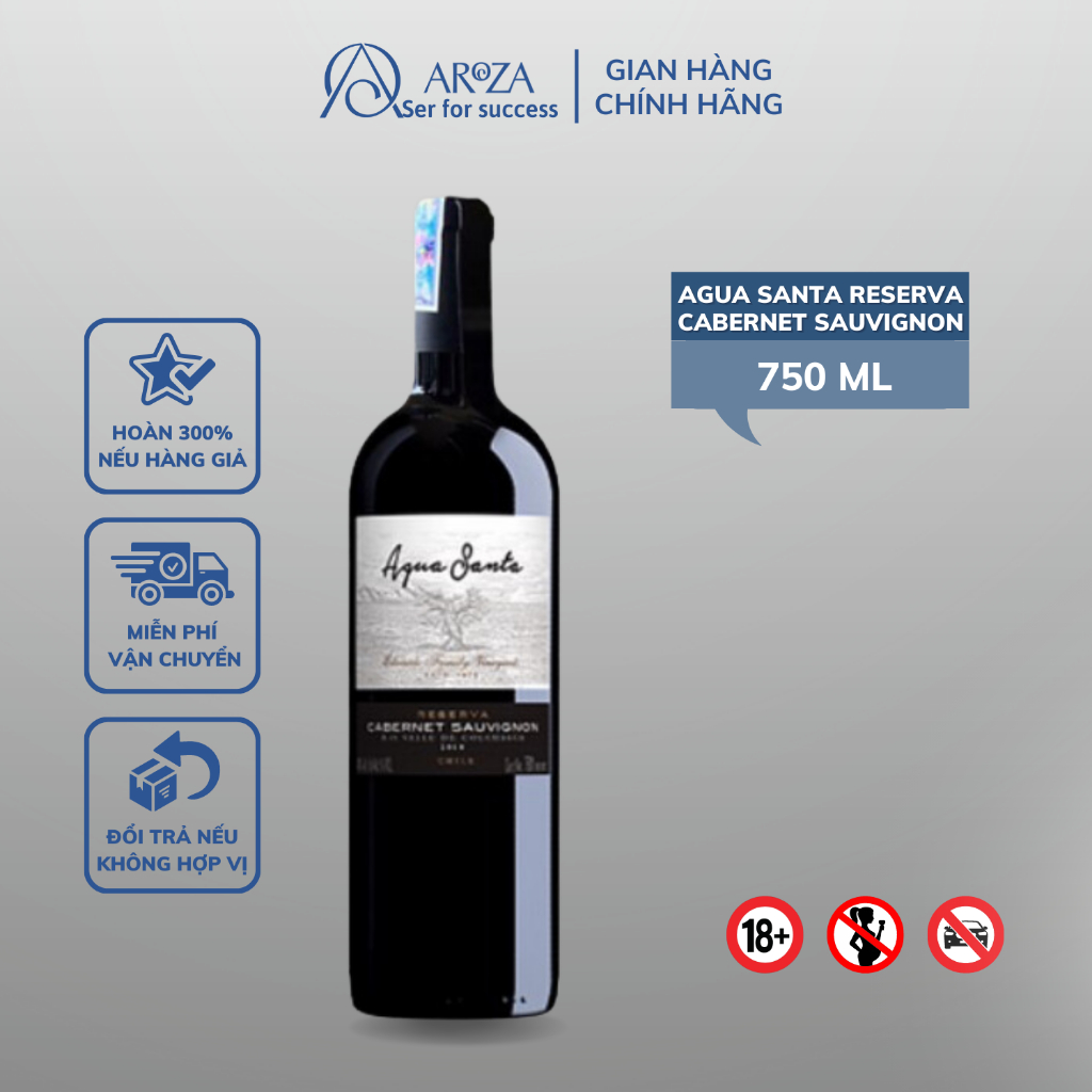 Rượu Vang Đỏ Red Wine Rượu Vang Chile Agua Santa Reserva Cabernet Sauvignon AROZA 750ml 14%