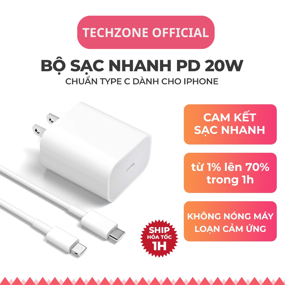 Bộ Củ Cáp Sạc Nhanh PD 20W sạc nhanh ổn định không nóng máy an toàn cho điện thoại TECHZONE MALL