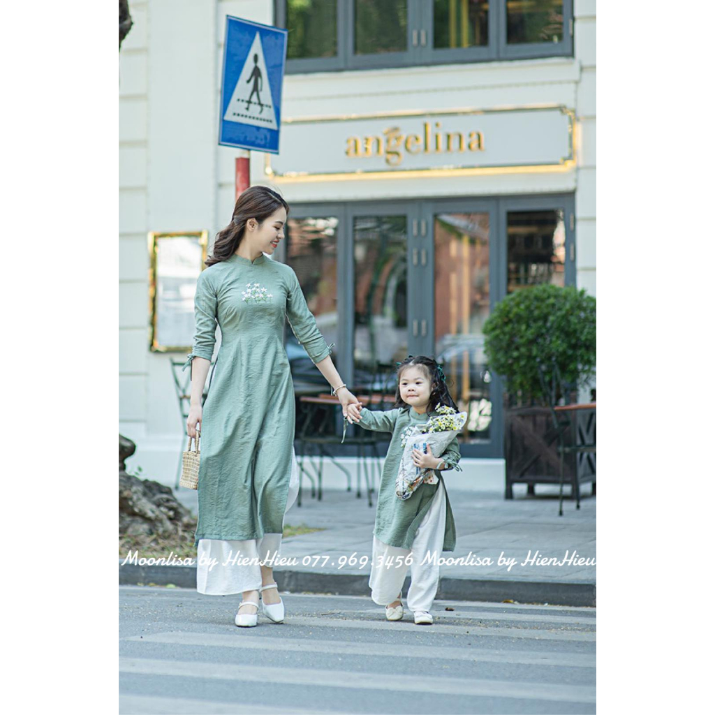Aó Dài Linen Thêu Tay  Cho Mẹ Và Bé Sản Xuất Trực Tiếp MOONLISA