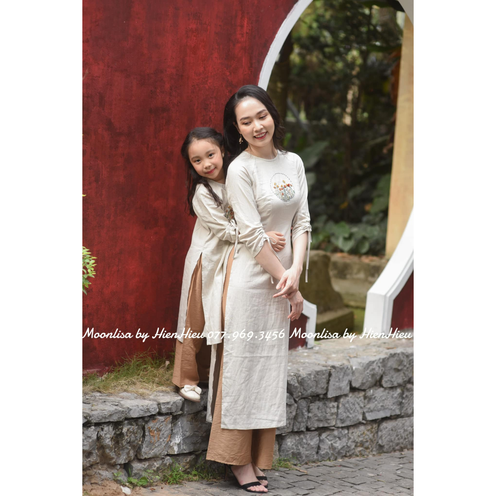 Aó Dài Linen Thêu Tay  Cho Mẹ Và Bé Sản Xuất Trực Tiếp MOONLISA