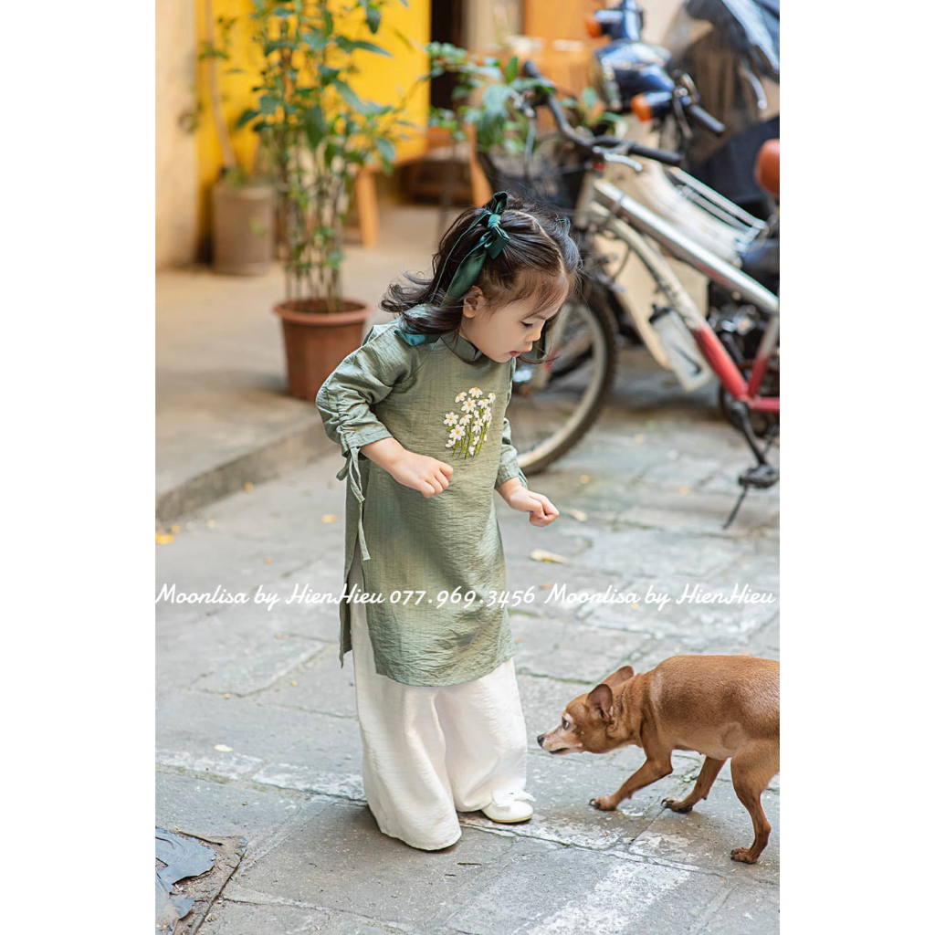 Aó Dài Linen Thêu Tay  Cho Mẹ Và Bé Sản Xuất Trực Tiếp MOONLISA