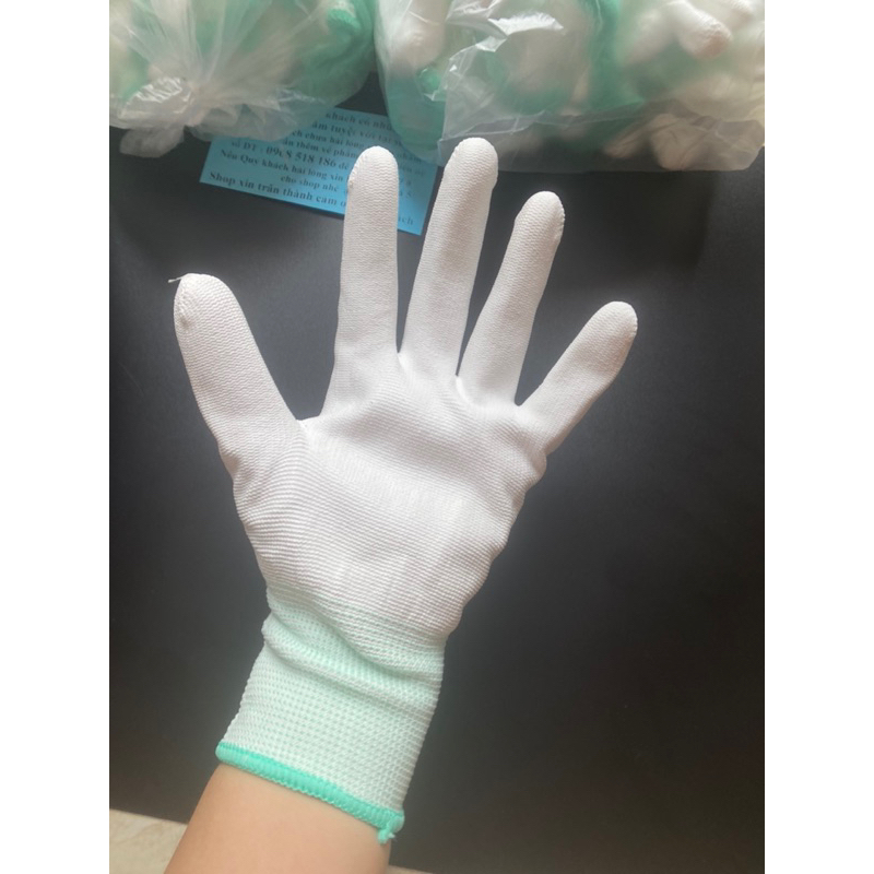 10 đôi Găng tay bảo hộ  trắng xám lòng bàn tay phủ PU  bảo vệ tay  tránh tiếp xúc vật sắc nhọn giá tốt