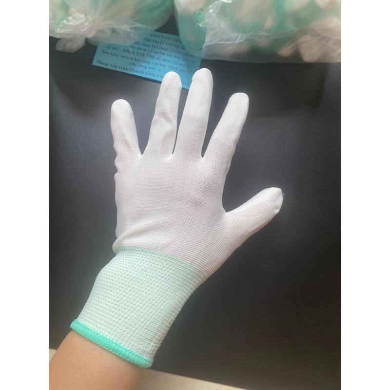 10 đôi Găng tay bảo hộ  trắng xám lòng bàn tay phủ PU  bảo vệ tay  tránh tiếp xúc vật sắc nhọn giá tốt