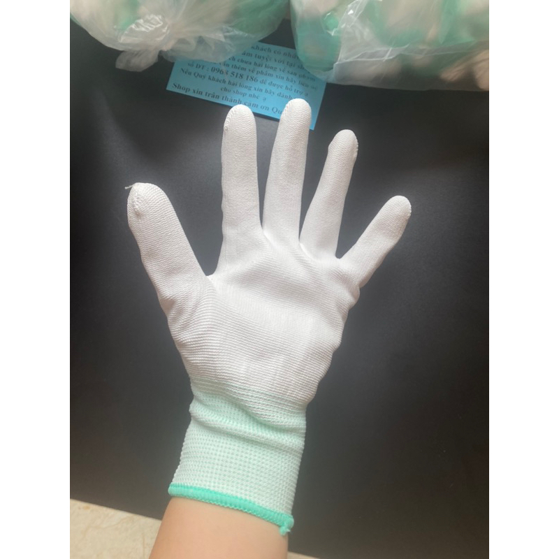 10 đôi Găng tay bảo hộ  trắng xám lòng bàn tay phủ PU  bảo vệ tay  tránh tiếp xúc vật sắc nhọn giá tốt