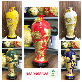 🔥Mai Bình Tích lộc hút lộc, lọ hoa hút lộc sen cá chép phú quý gốm sứ Bát Tràng cao 42cm ( tặng chân đế )