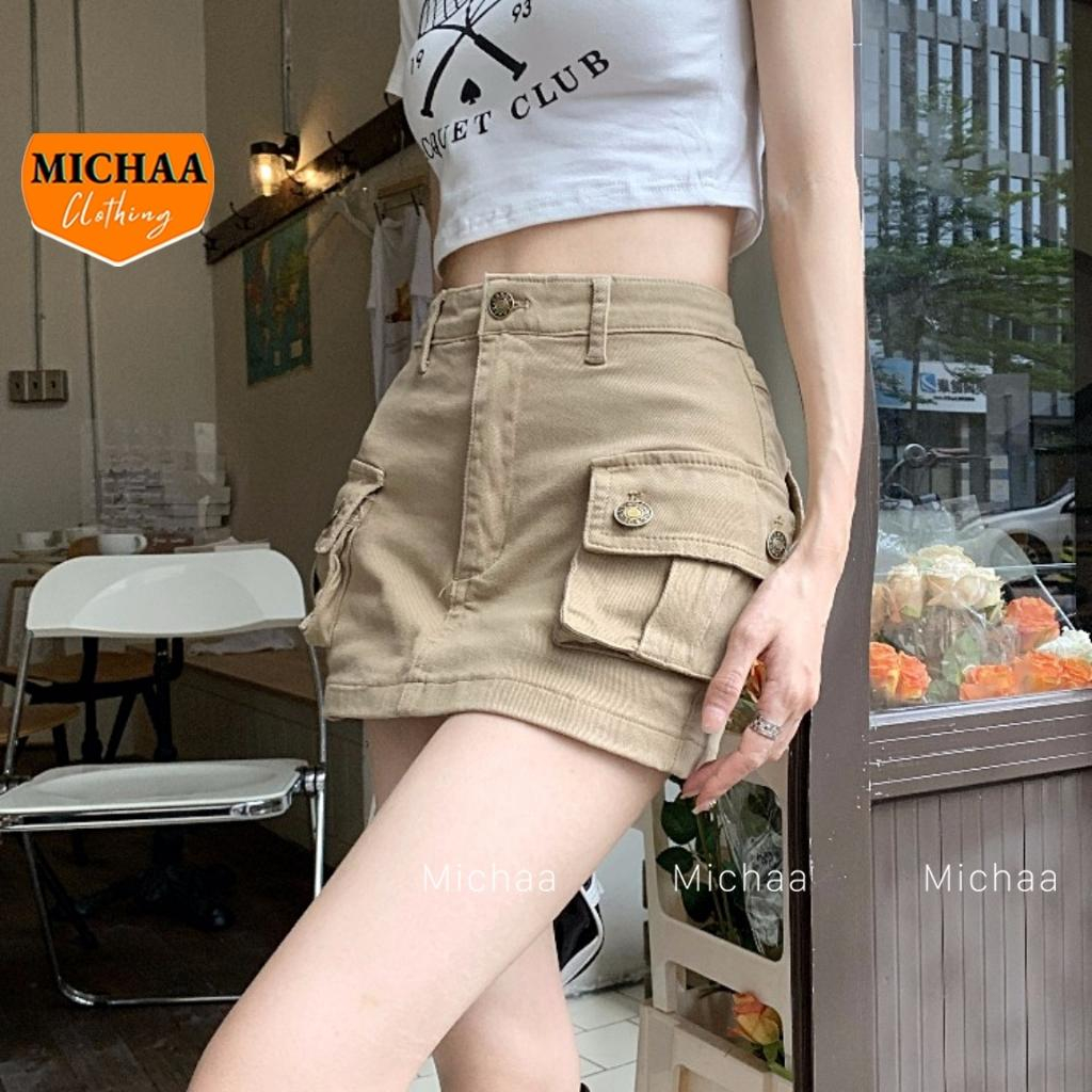 Chân Váy KAKI TÚI HỘP Nữ Ngắn Ôm Dáng, Chân Váy Lưng Cạp Cao Có Lót Trong MICHAA CV19