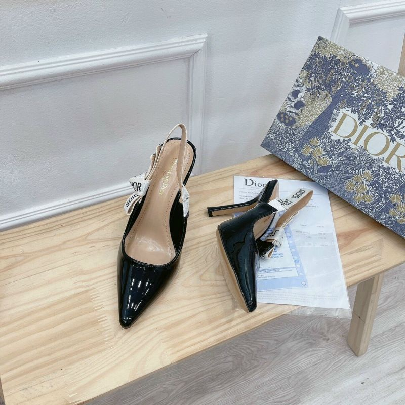 Sandal nữ da bóng mũi nhọn gót cao quai trắng chữ Nguyên hộp hãng cao cấp