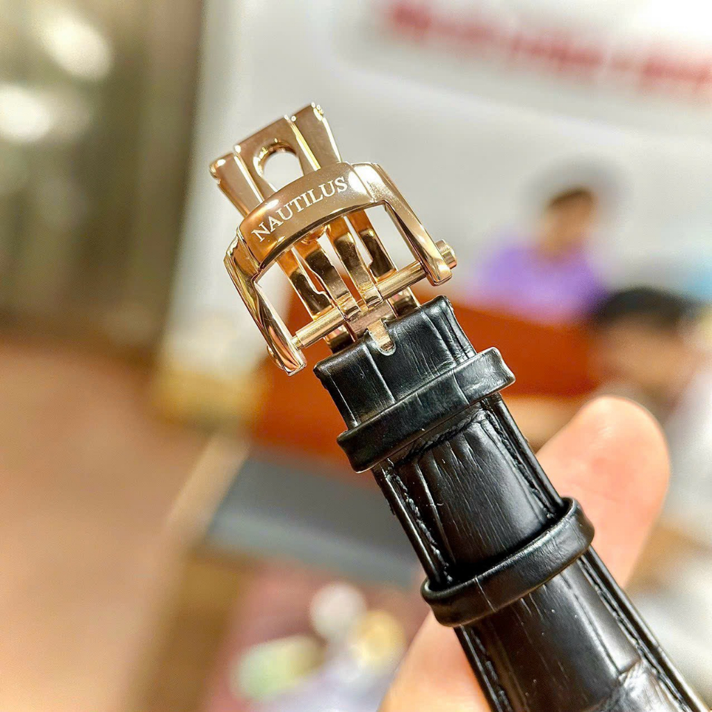 Đồng hồ Nam PT vuông vành đá vuông mặt đen 5kim máy nhật dòng cơ Automatic -40mm dây da vỏ vàng hồng