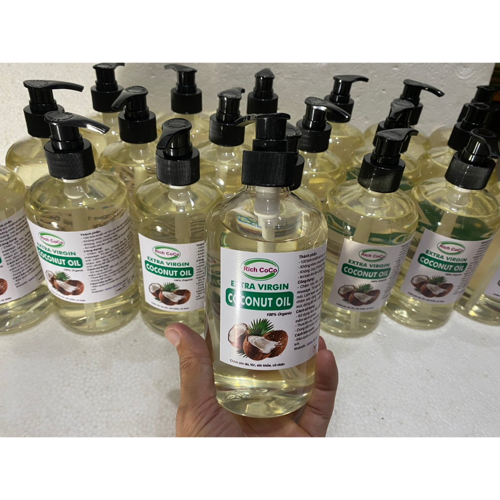 DẦU DỪA HỮU CƠ ÉP LẠNH - RICH COCO – EXTRA VIRGIN COCONUT OIL – CHAI 1 LÍT