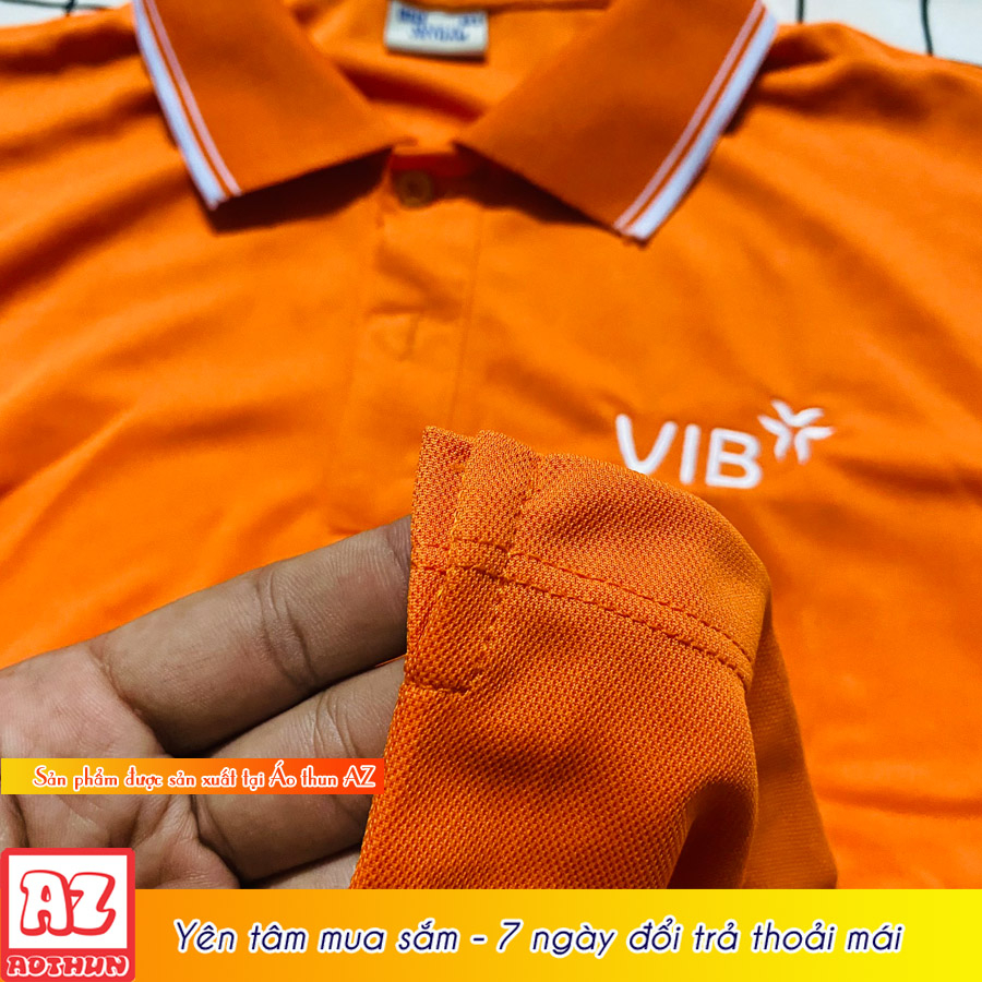 Áo thun đồng phục ngân hàng VIB màu cam viền trắng - Vải Cá sấu mè AT45