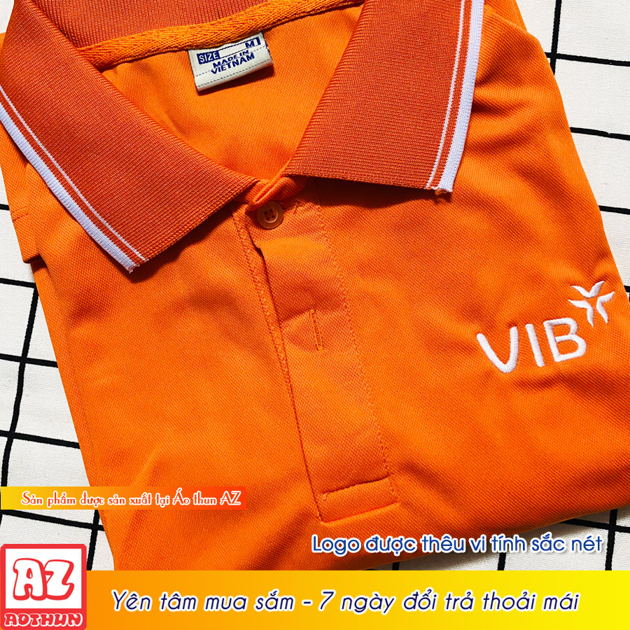 Áo thun đồng phục ngân hàng VIB màu cam viền trắng - Vải Cá sấu mè AT45