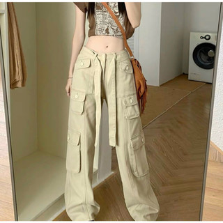 Quần Dài Ống Rộng Túi Hộp Vải Jean Kaki Cạp Cao Nam Nữ Unisex D7