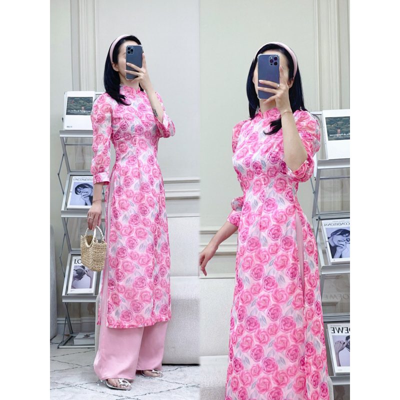 D20-SET KÈM QUẦN Áo dài tơ hàn 4 tà / aodailynka88