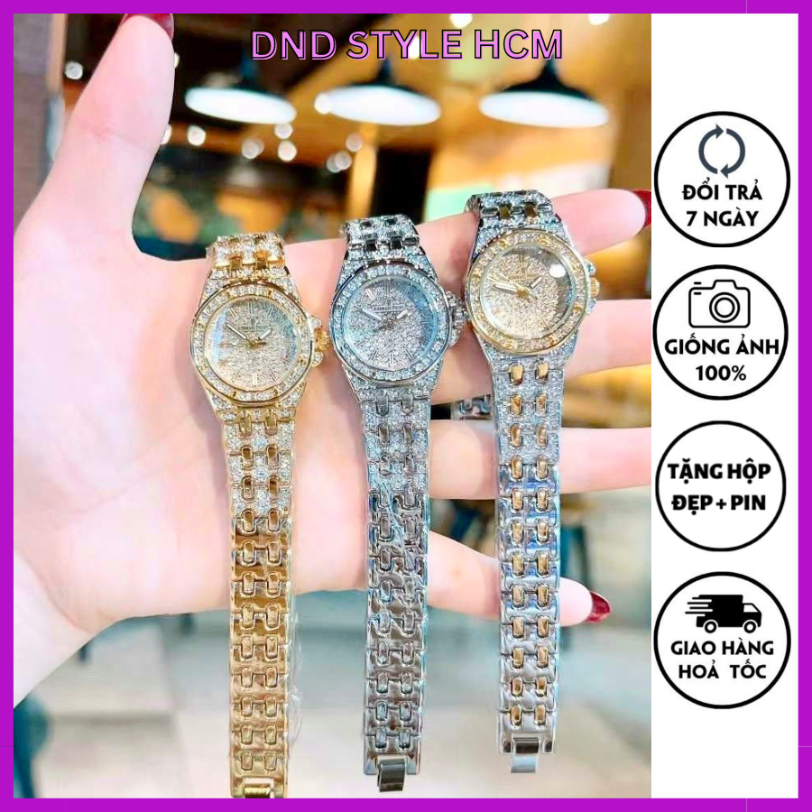 Đồng hồ nữ đẹp dây kim loại A-Piguet mặt nhỏ 26mm, đồng hồ nữ đẹp đính đá sáng tay cực xinh  - DndStyle