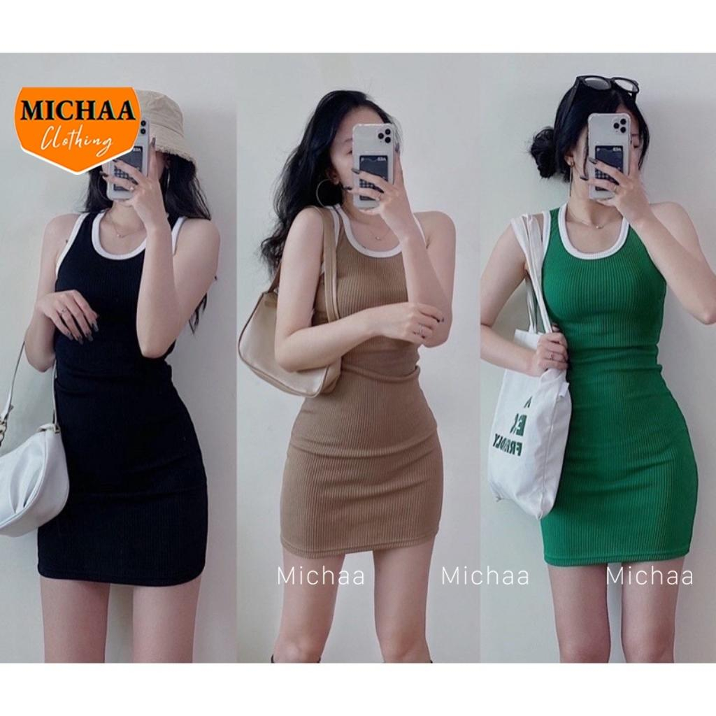 Đầm Váy Body 3 LỖ VIỀN Basic Nữ Kiểu Ôm Body, Đầm Thun Gân Tôn Dáng Nhiều Màu - MICHAA ĐB18