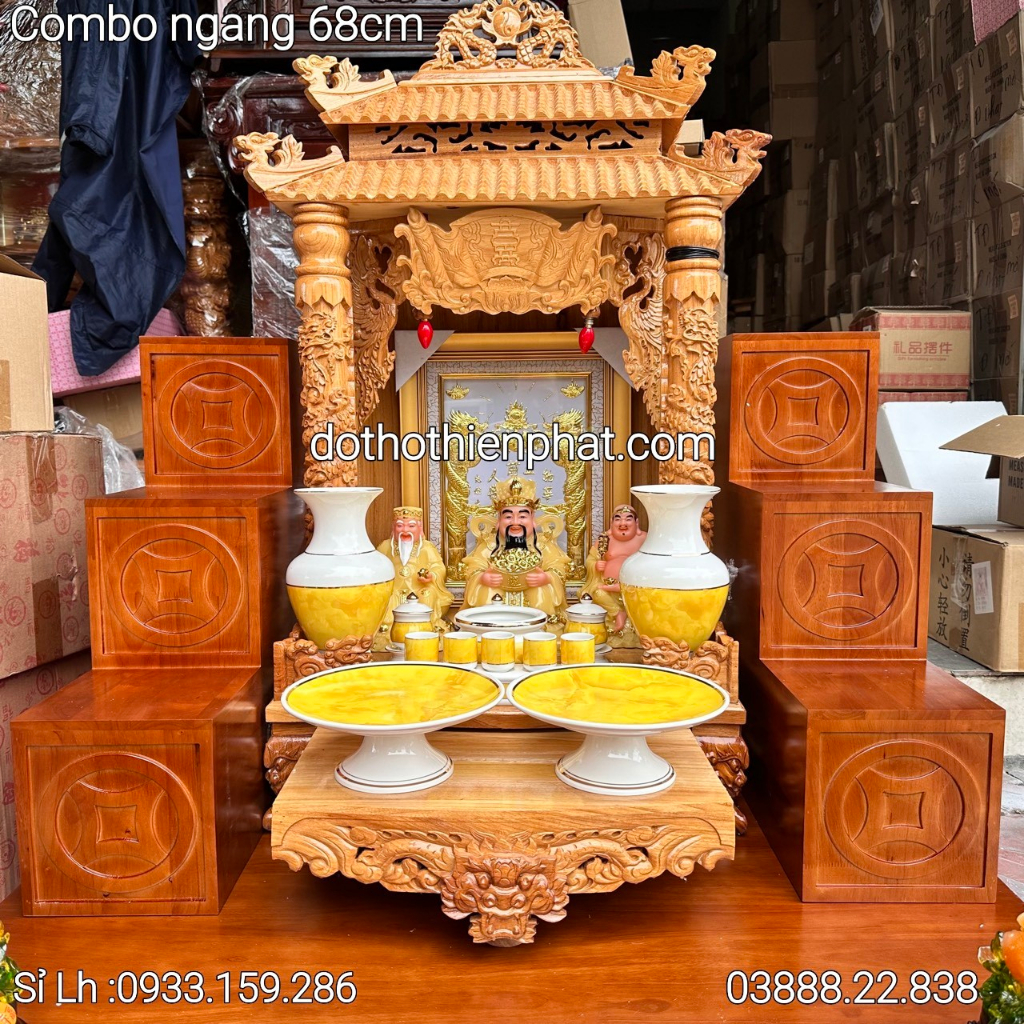 Combo bộ bàn thờ ông địa ngang 68 mái chùa: 6 món