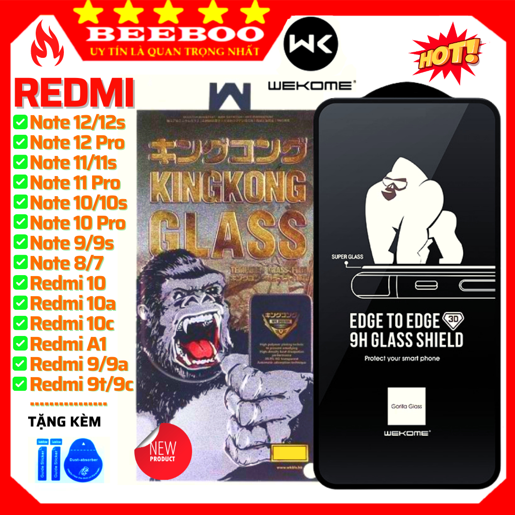 Kính cường lực KingKong Redmi Note 12 12s 11 11s Pro 10 Pro 10s 9s 9 12C A1 A2+ Turbo K30 K40 K50 Gaming 10C 10A 9A 9C 8